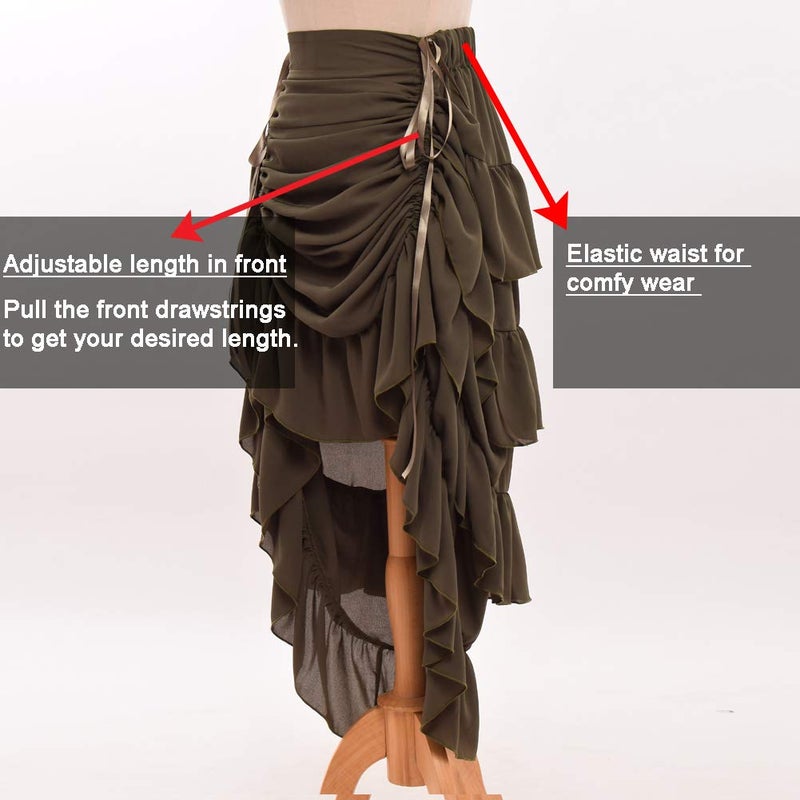 GRACEART Women's Victorian Steampunk Skirt - (Army Green) Large - Image 3